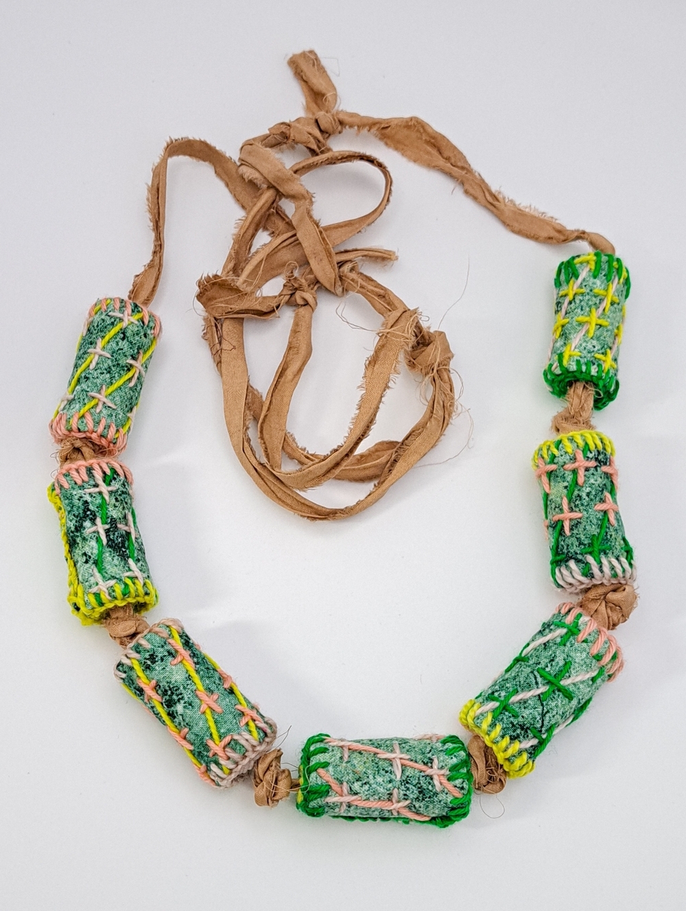 Handcrafted Green Bead Textile Necklace